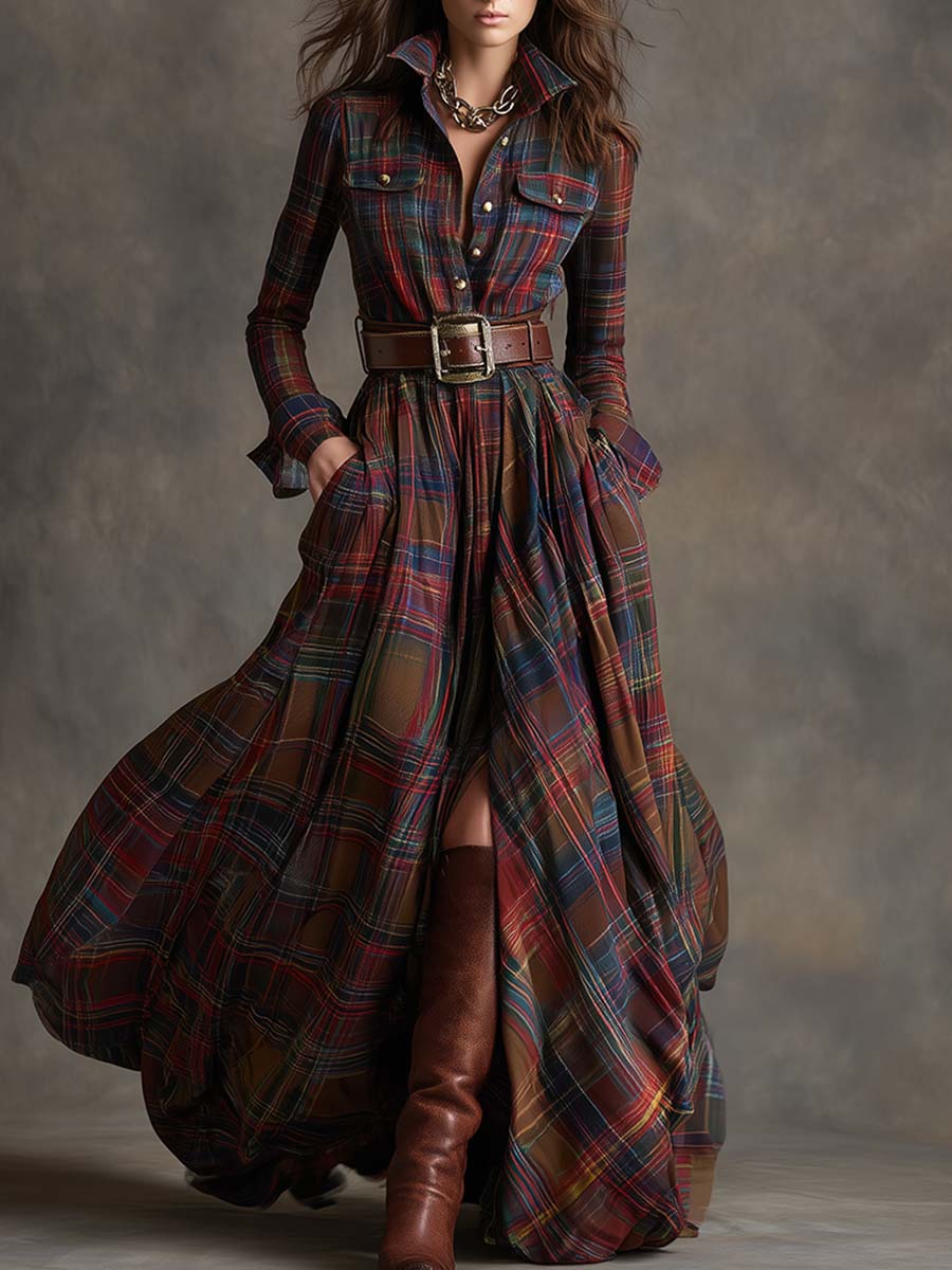 Giulietta – Maxi Checked Shirt Dress with Belt